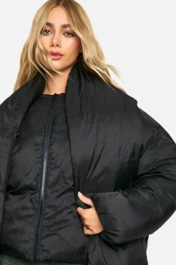 Up To 80% Off Winter Warmers|Puffer Jackets*boohoo 2 In 1 Scarf Puffer Jacket black