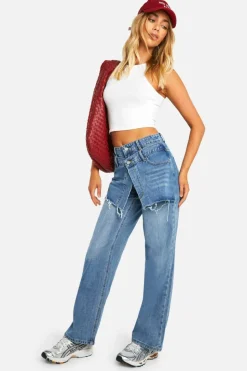 Up To 80% Off Winter Warmers|Denim*boohoo 2 In 1 Skirt Overlay Detail Denim Jeans washed indigo