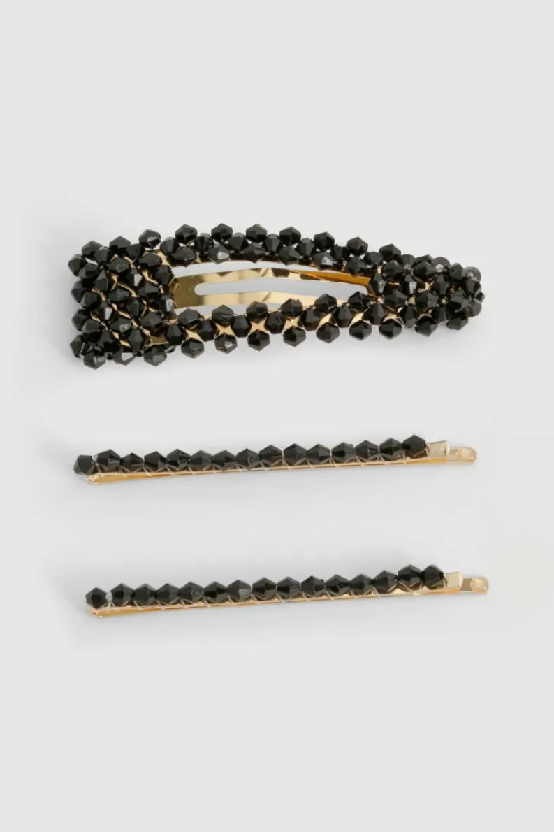 Hair Accessories*boohoo 2 Pack Diamante Hair Clips black