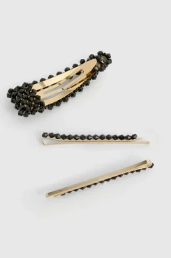 Hair Accessories*boohoo 2 Pack Diamante Hair Clips black