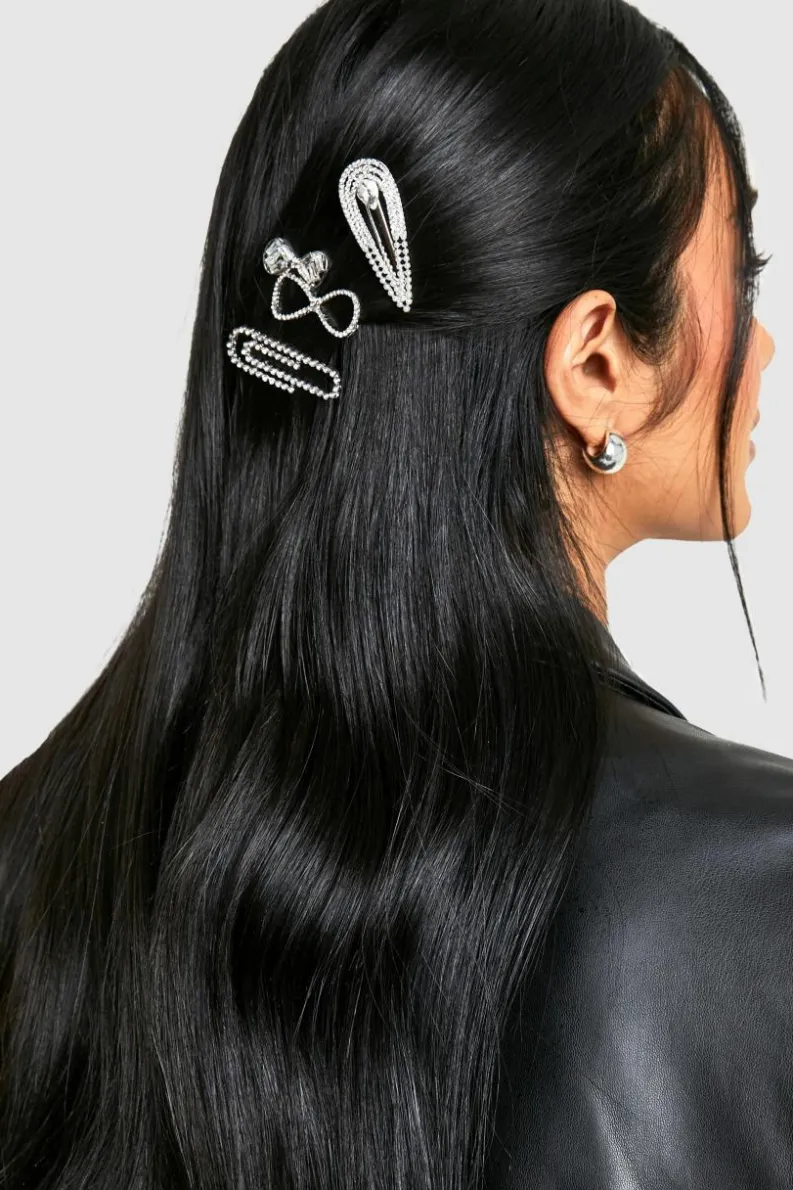 Hair Accessories*boohoo 3 Pack Diamante Hair Clips silver