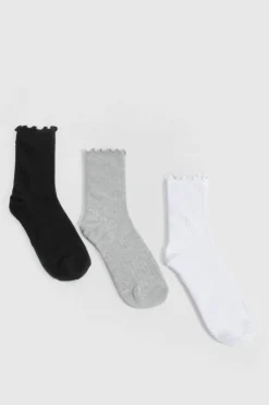 Tights & Socks|Tights & Socks*boohoo 3 Pack Ribbed Frilled Trim Crew Socks multi
