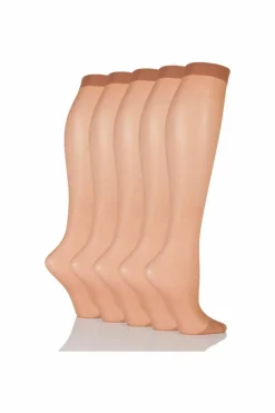 Tights & Socks|Tights & Socks*SOCKSHOP 5 Pair 15 Denier Knee Highs Beige