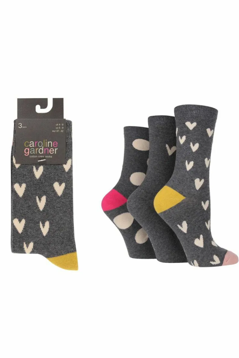 Tights & Socks|Tights & Socks*Caroline Gardner 3 Pair Pack Fashion Crew Socks Grey