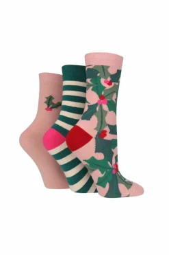 Tights & Socks|Tights & Socks*Caroline Gardner 3 Pair Pack Jacquard Design Festive Crew Socks Pink