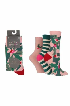 Tights & Socks|Tights & Socks*Caroline Gardner 3 Pair Pack Jacquard Design Festive Crew Socks Pink