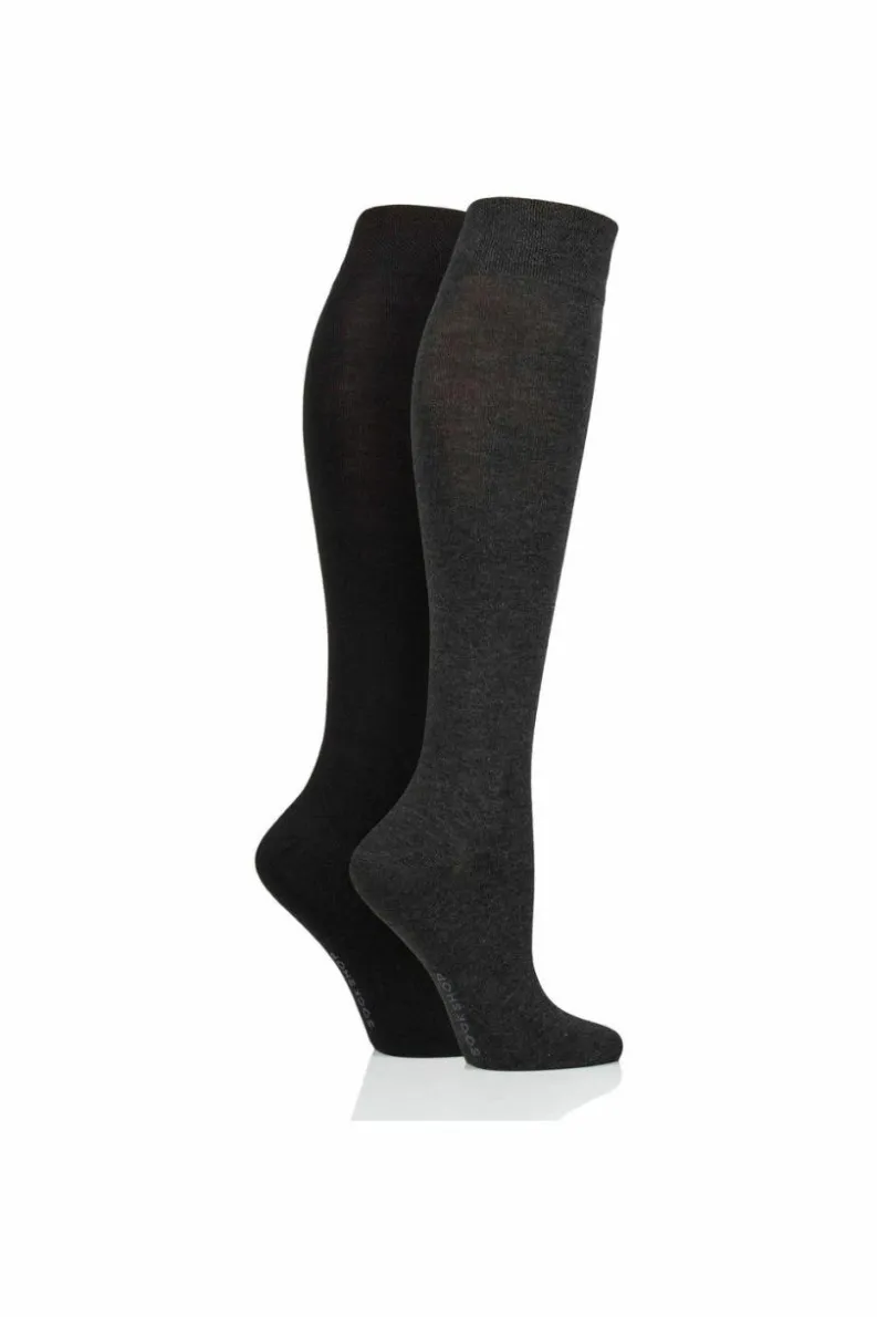 Tights & Socks|Tights & Socks*SOCKSHOP 2 Pair Plain and Patterned Bamboo Knee High Socks with Smooth Toe Seams Grey