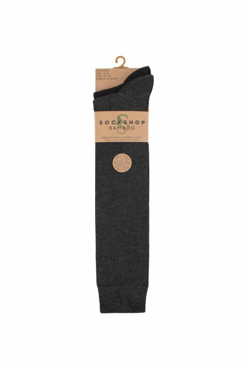 Tights & Socks|Tights & Socks*SOCKSHOP 2 Pair Plain and Patterned Bamboo Knee High Socks with Smooth Toe Seams Grey