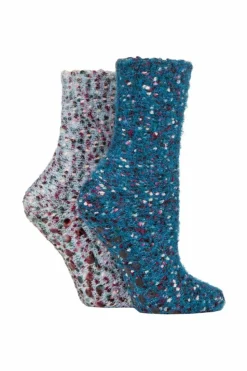 Tights & Socks|Tights & Socks*SOCKSHOP 2 Pair Popcorn Feather Slipper Socks with Grip Blue