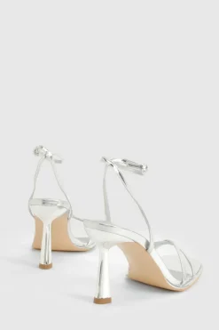 Heels*boohoo 2 Part Crossover Detail Heels silver