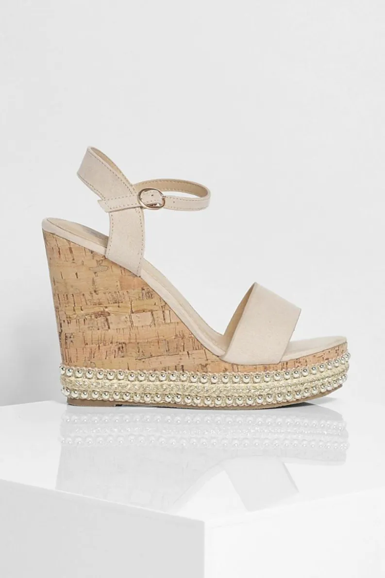 Wedges|Sandals*boohoo 2 Part Studded Cork Wedges nude