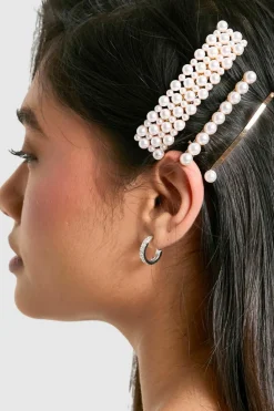 Hair Accessories*boohoo 3 Piece Pearl Hair Clips gold