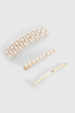 Hair Accessories*boohoo 3 Piece Pearl Hair Clips gold