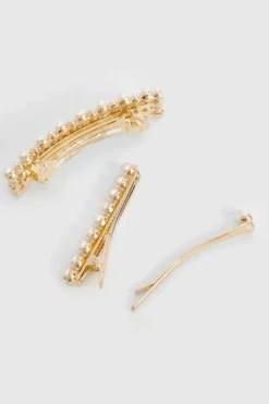 Hair Accessories*boohoo 3 Piece Pearl Hair Clips gold