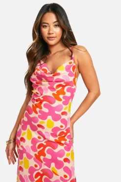 Smock Dresses*boohoo Abstract Cotton Cowl Neck Maxi Dress pink