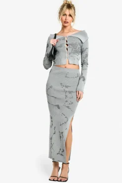 Knitted Co-Ords*boohoo Abstract Floral Knitted Skirt Co-ord grey