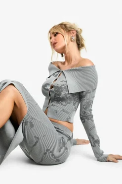 Knitted Co-Ords*boohoo Abstract Floral Knitted Skirt Co-ord grey
