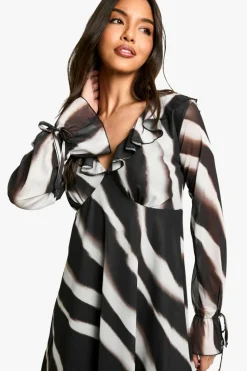 Skater Dresses*boohoo Abstract Mesh Ruffle Mini Dress black