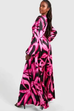 Smock Dresses|Maxi Dresses*boohoo Abstract Print Cut Out Ring Detail Maxi Dress hot pink