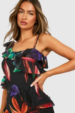 Maxi Dresses*boohoo Abstract Ruffle Chiffon Asymmetric Maxi Dress multi