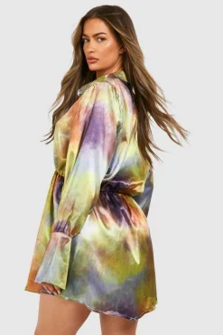 Shirt Dresses*boohoo Abstract Satin Shoulder Pad Mini Shirt Dress multi