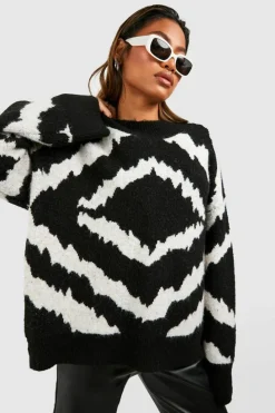 Oversized Jumpers|Jumpers*boohoo Abstract Stripe Soft Knit Oversized Jumper black