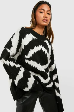 Oversized Jumpers|Jumpers*boohoo Abstract Stripe Soft Knit Oversized Jumper black