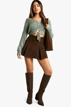 Cardigans|Jumpers & Cardigans*boohoo Acid Wash Lace Up Crop Cardigan khaki