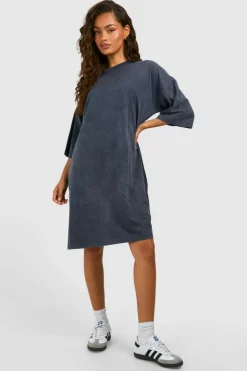 T-Shirt Dresses|Shirt Dresses*boohoo Acid Wash Oversized T-shirt Dress charcoal