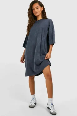 T-Shirt Dresses|Shirt Dresses*boohoo Acid Wash Oversized T-shirt Dress charcoal