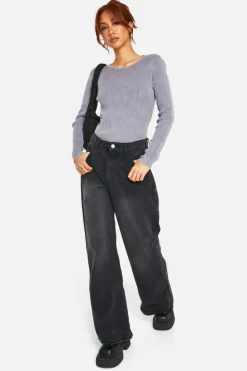 Knitted Tops*boohoo Acid Wash Rib Knit Bodysuit ink