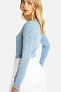 Knitted Tops*boohoo Acid Wash Rib Knit Bodysuit baby blue