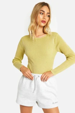 Knitted Tops*boohoo Acid Wash Rib Knit Bodysuit olive