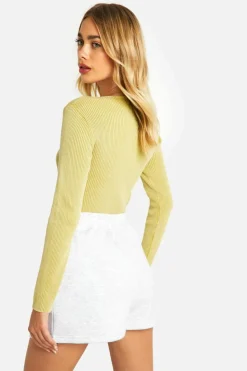 Knitted Tops*boohoo Acid Wash Rib Knit Bodysuit olive