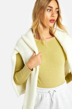 Knitted Tops*boohoo Acid Wash Rib Knit Bodysuit olive