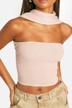 Knitted Tops*boohoo Acid Wash Rib Knit Choker Top baby pink