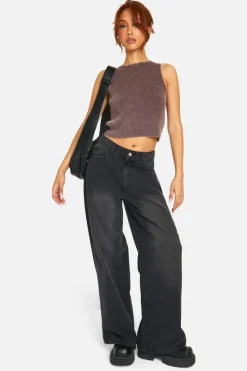 Knitted Tops*boohoo Acid Wash Rib Knit Crew Neck Top chocolate