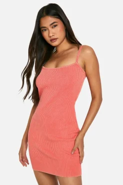 Jumper Dresses|Jumper Dresses*boohoo Acid Wash Rib Knit Scoop Strappy Mini Dress coral