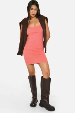 Jumper Dresses|Jumper Dresses*boohoo Acid Wash Rib Knit Scoop Strappy Mini Dress coral