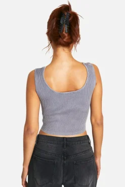Knitted Tops*boohoo Acid Wash Rib Knit Scoop Crop Top ink