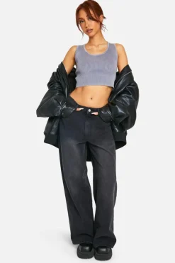 Knitted Tops*boohoo Acid Wash Rib Knit Scoop Crop Top ink