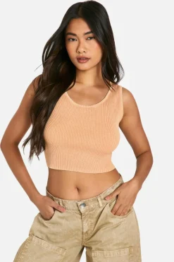 Knitted Tops*boohoo Acid Wash Rib Knit Scoop Crop Top orange