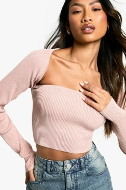 Knitted Tops*boohoo Acid Wash Rib Knit Square Neck 2 In 1 Top baby pink