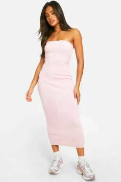 Maxi Dresses*boohoo Acid Wash Ribbed Bandeau Midaxi Dress baby pink