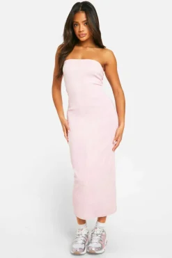Maxi Dresses*boohoo Acid Wash Ribbed Bandeau Midaxi Dress baby pink