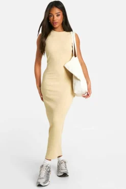 Bodycon Dresses*boohoo Acid Wash Ribbed Racer Neck Midaxi Dress stone