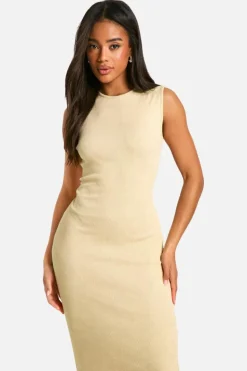 Bodycon Dresses*boohoo Acid Wash Ribbed Racer Neck Midaxi Dress stone