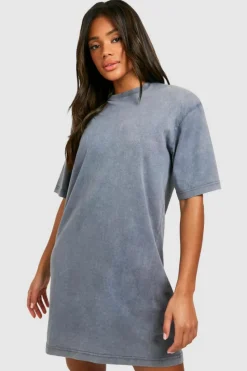 T-Shirt Dresses|Shirt Dresses*boohoo Acid Wash T-shirt Dress grey