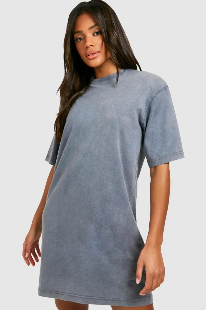 T-Shirt Dresses|Shirt Dresses*boohoo Acid Wash T-shirt Dress grey