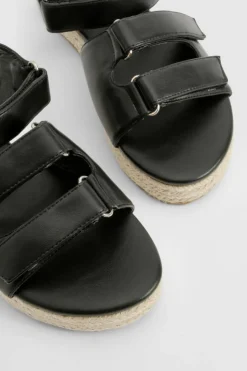 Sandals*boohoo Adjustable Strap Flatform Sandals black